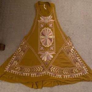 Free People Embroidered Yellow/Gold Tank! Size XS!